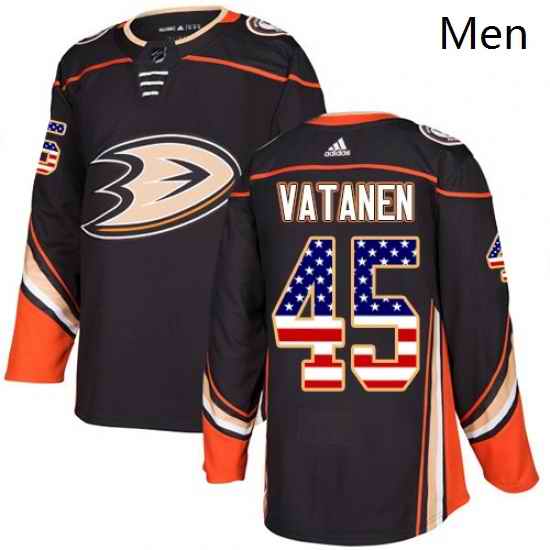 Mens Adidas Anaheim Ducks 45 Sami Vatanen Authentic Black USA Flag Fashion NHL Jersey